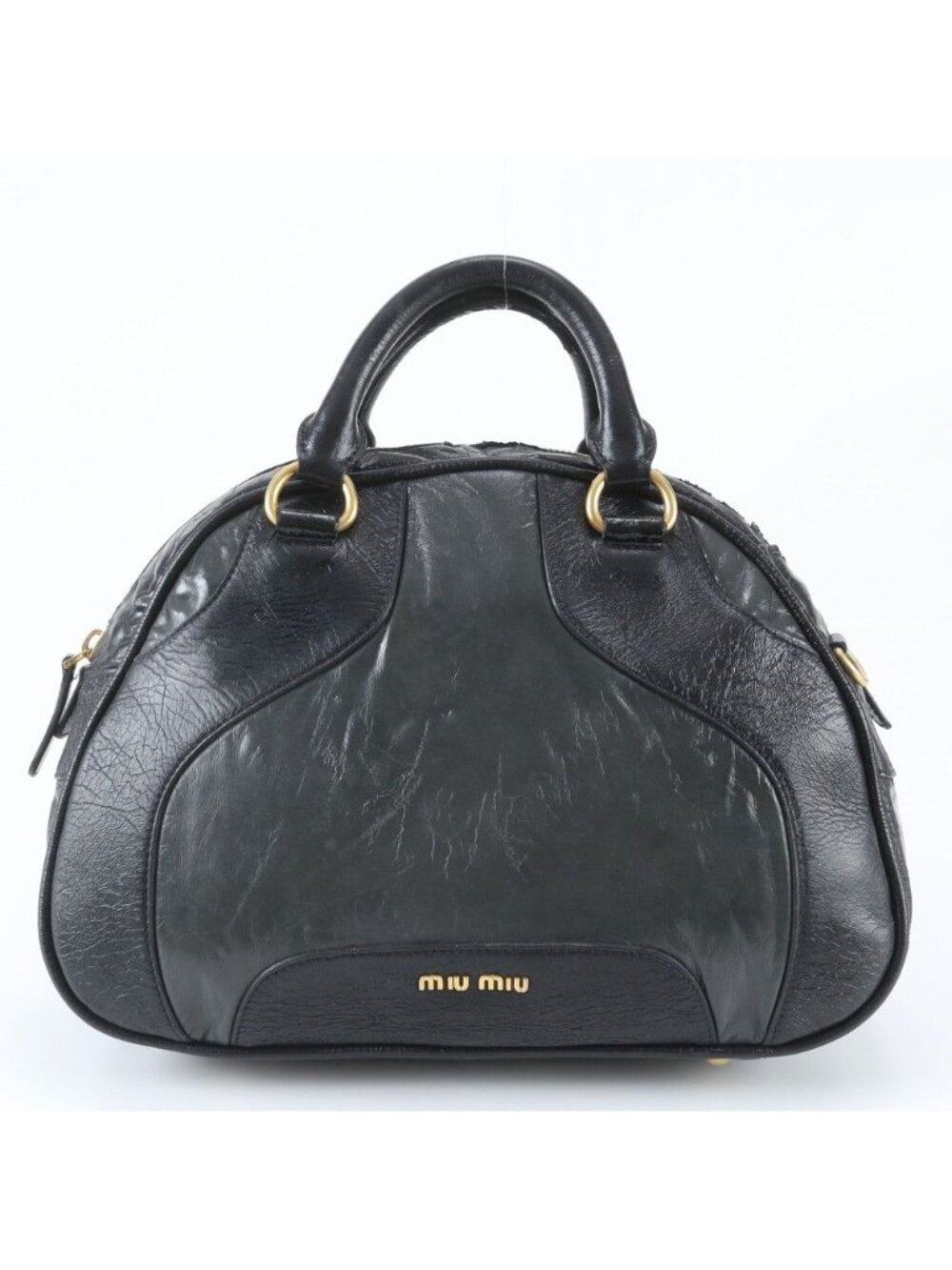 Miu Miu Leather Handbag Tote Mini Boston Black Gold